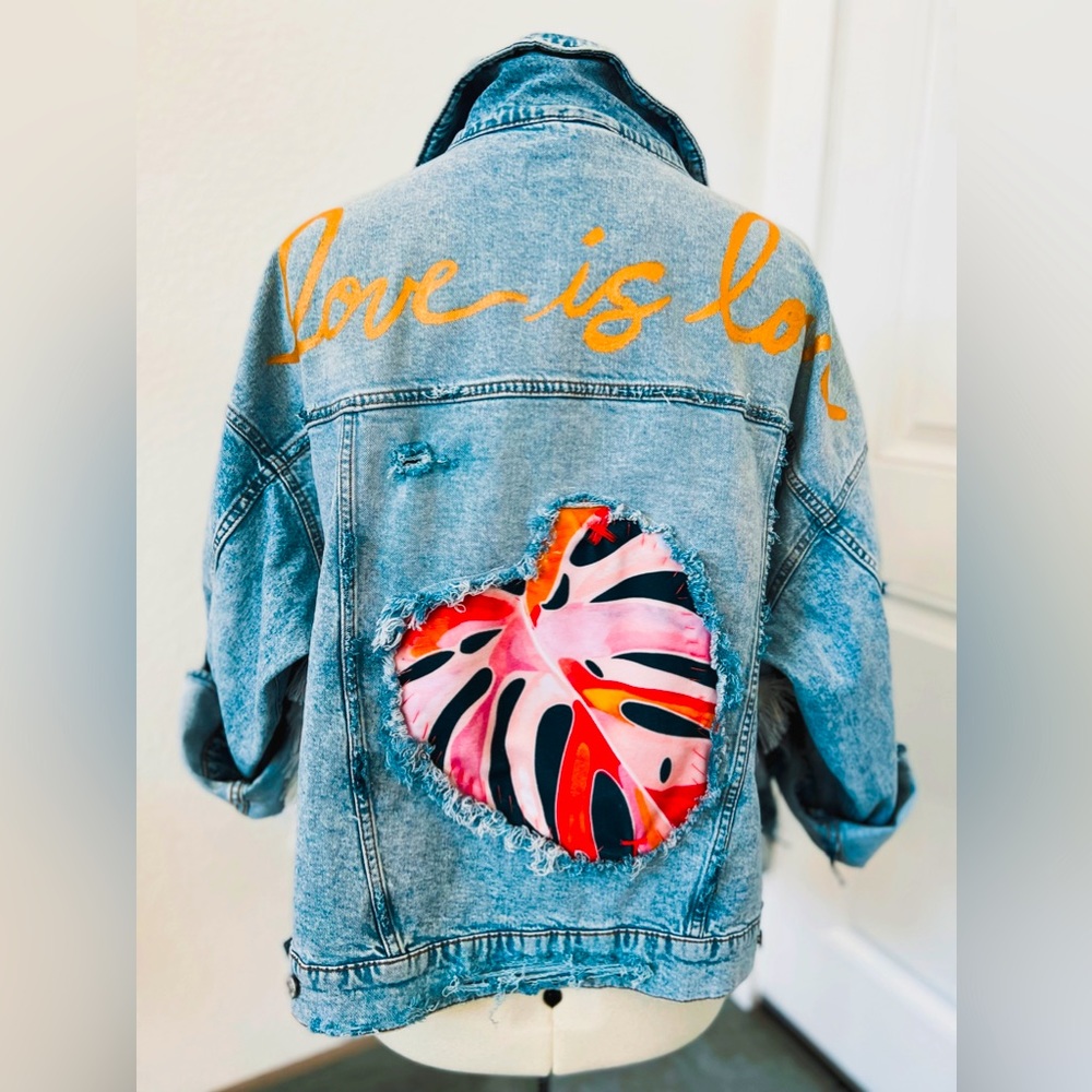Love Is Love Custom Designed Monstera Denim Jacket